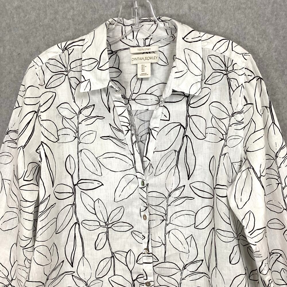 Cynthia Rowley 100% Linen Tunic Size L Roll Tab Sleeve Lightweight Brunch Church